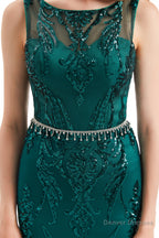 Mermaid Pattern Sleeveless Lace Prom Dresses with Belt