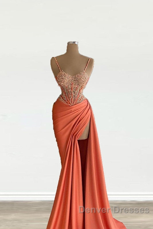 Mermaid Peach Prom Dress Appliques With Slit Secondary image