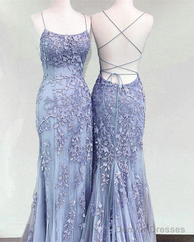 Mermaid Periwinkle Prom Dress Lace Up Back Main image