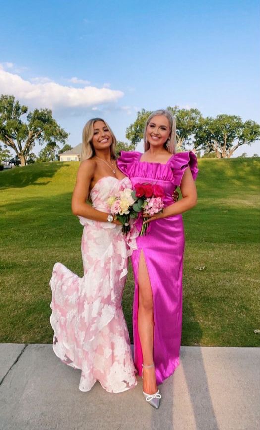 Pink Fashion Elegant Off-Shoulder Printed Floral Mermaid Slim Fit Long Ruffled Ball Gown Evening Dress Formal Party Dress