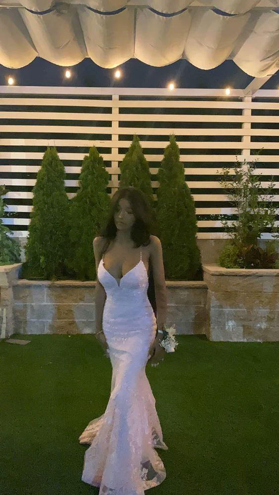 Mermaid Pink Tulle Lace Long Prom Dress Appliques Backless Evening Party Dress
