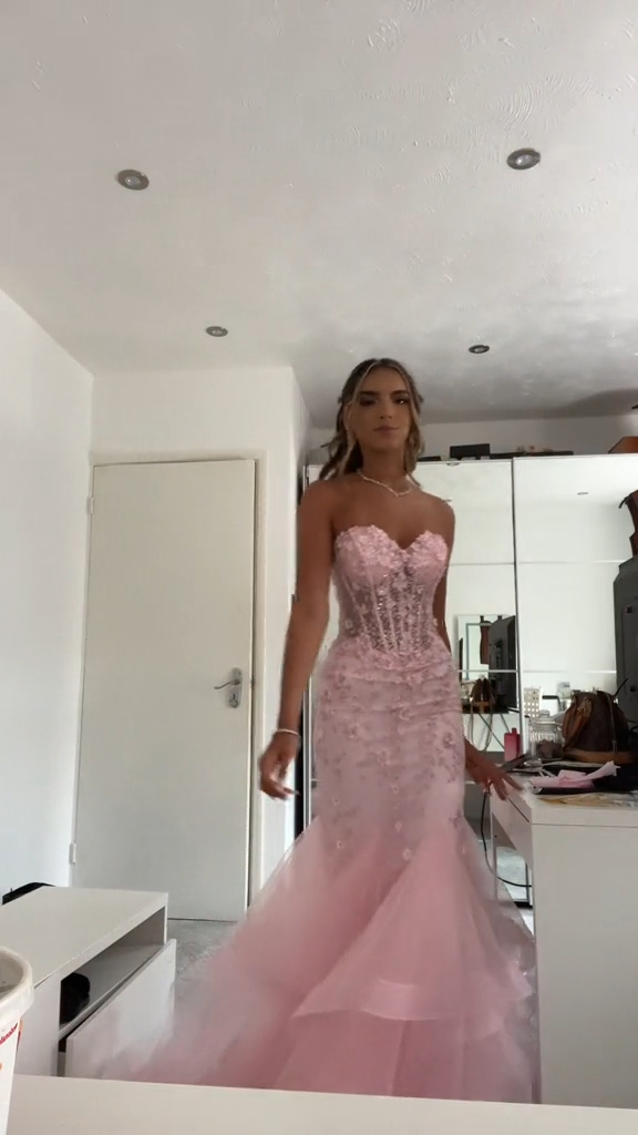 Mermaid Pink Tulle Long Prom Dress, Evening Formal Dress Secondary image