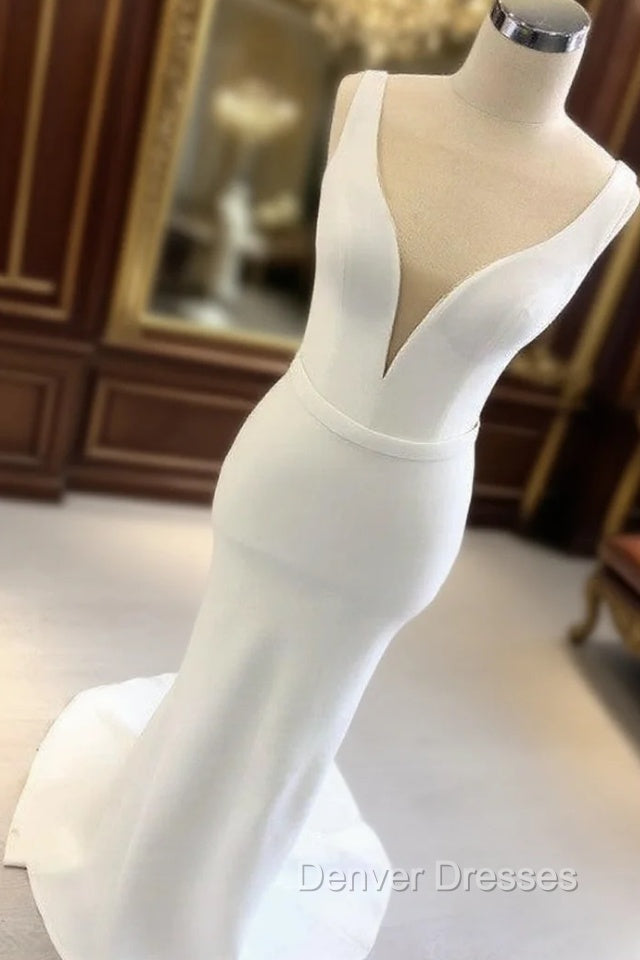 Mermaid Plunging Satin Wedding Dress