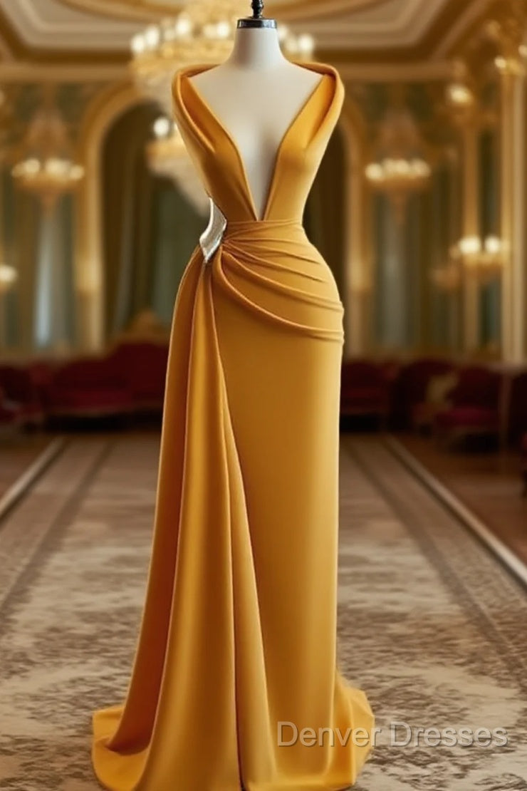 Mermaid Prom Dress Deep Neck Sexy Satin Evening Dress Cheap Sweep Cocktail Dress Main image