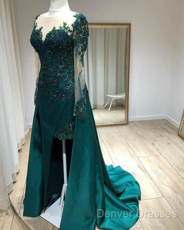 Mermaid Prom Dress Lace Beaded Sheer Long Sleeves
