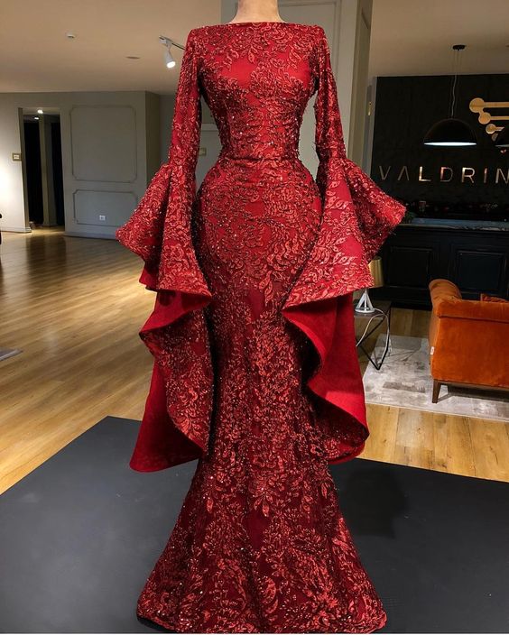 Mermaid Red Long Prom Dress, Sequin Formal Dress Main image