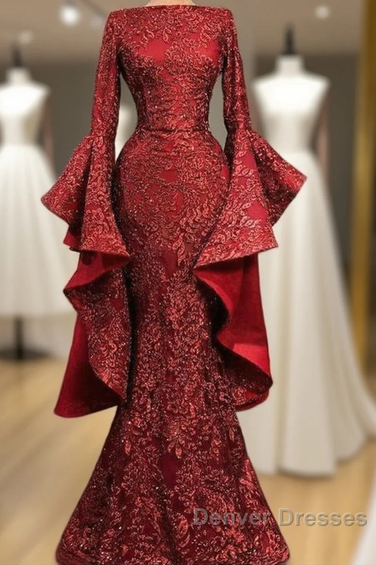 Mermaid Red Long Prom Dress, Sequin Formal Dress