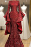 Mermaid Red Long Prom Dress, Sequin Formal Dress