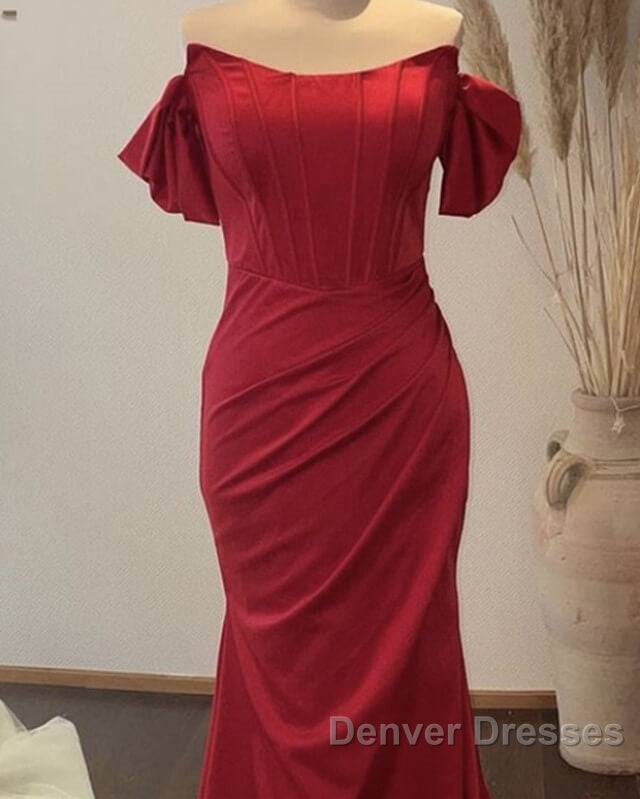Mermaid Red Satin Corset Dress Off The Shoulder