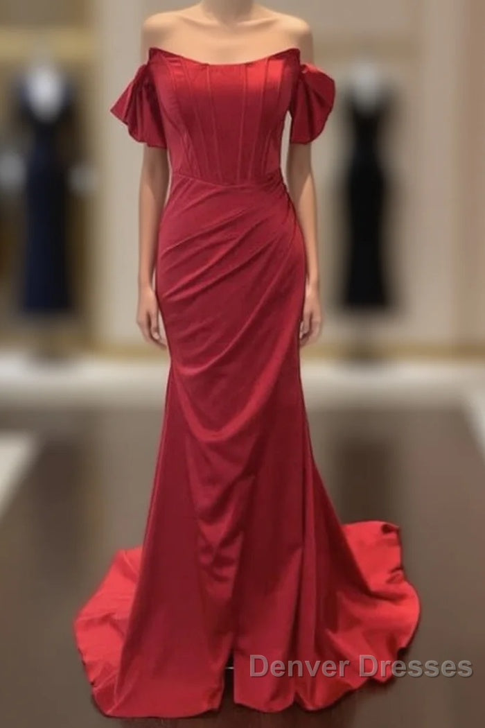 Mermaid Red Satin Corset Dress Off The Shoulder Main image