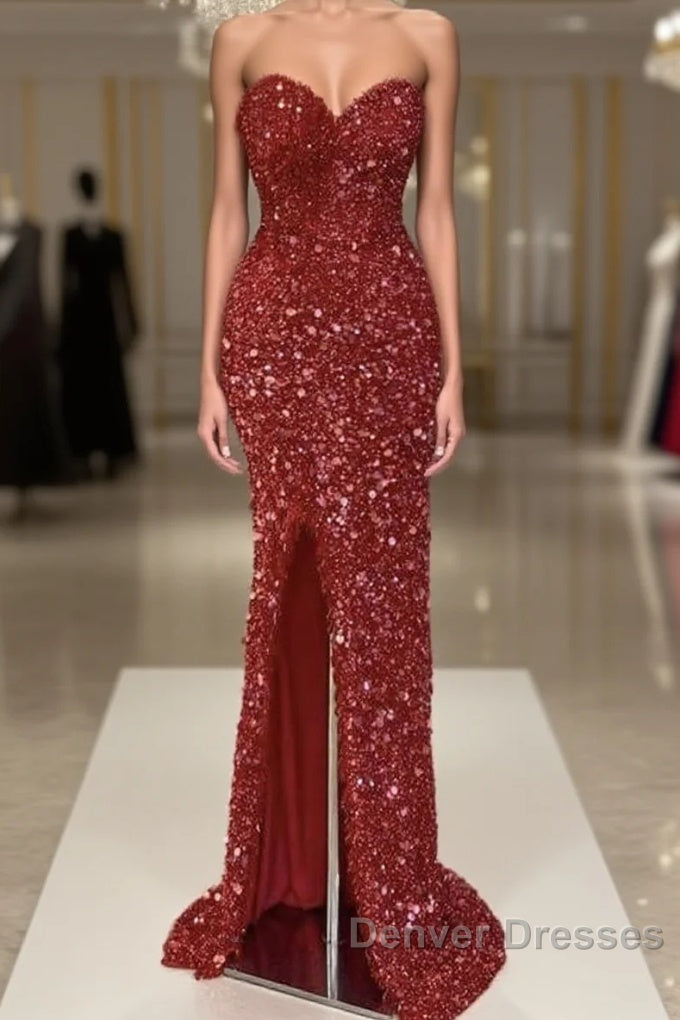 Mermaid Red Sequin Strapless Gown Main image