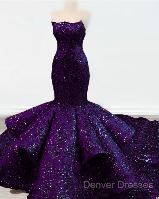 Mermaid Ruffles Strapless Sequins Pattern Dress