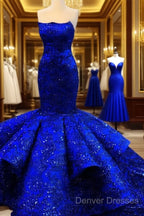 Mermaid Ruffles Strapless Sequins Pattern Dress