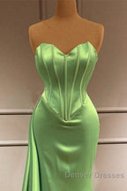 Mermaid Sage Green Corset Satin Prom Dress