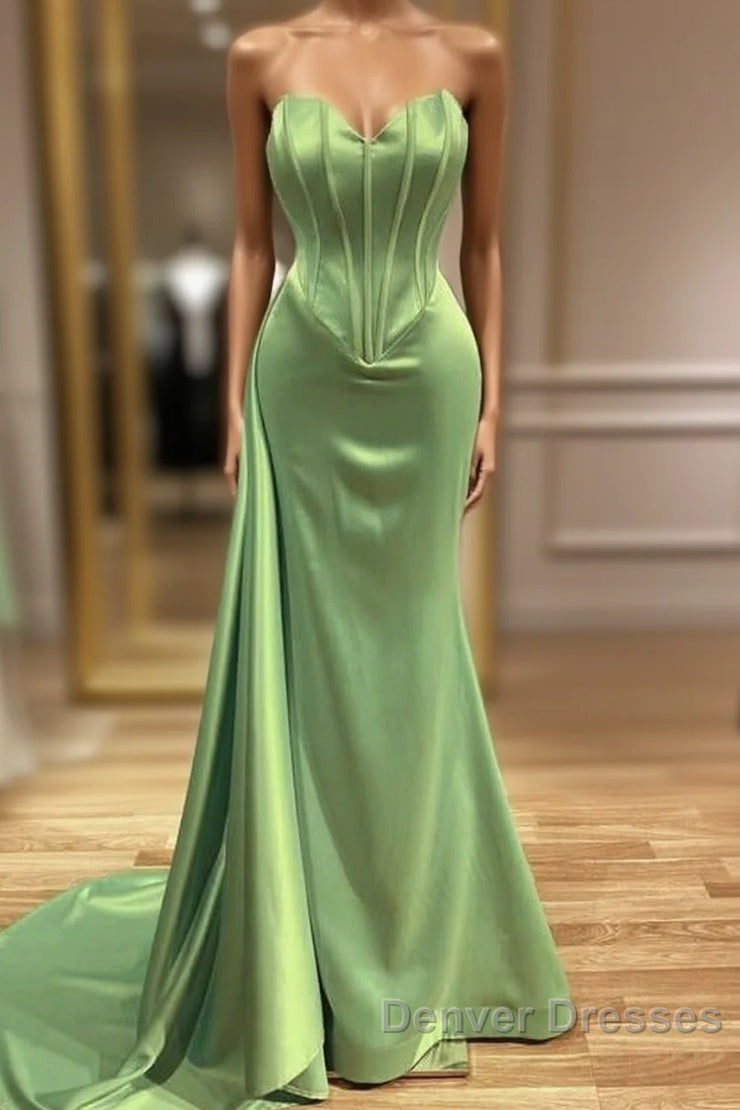 Mermaid Sage Green Corset Satin Prom Dress