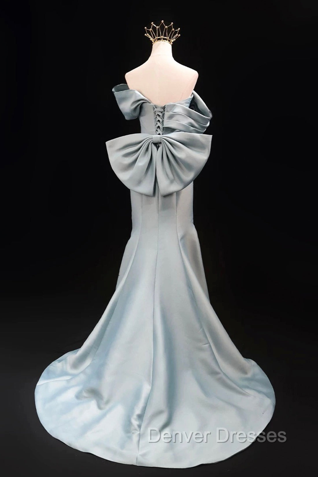 Mermaid Satin Floor Length Prom Dress, Blue Off The Shoulder Evening Party Dress