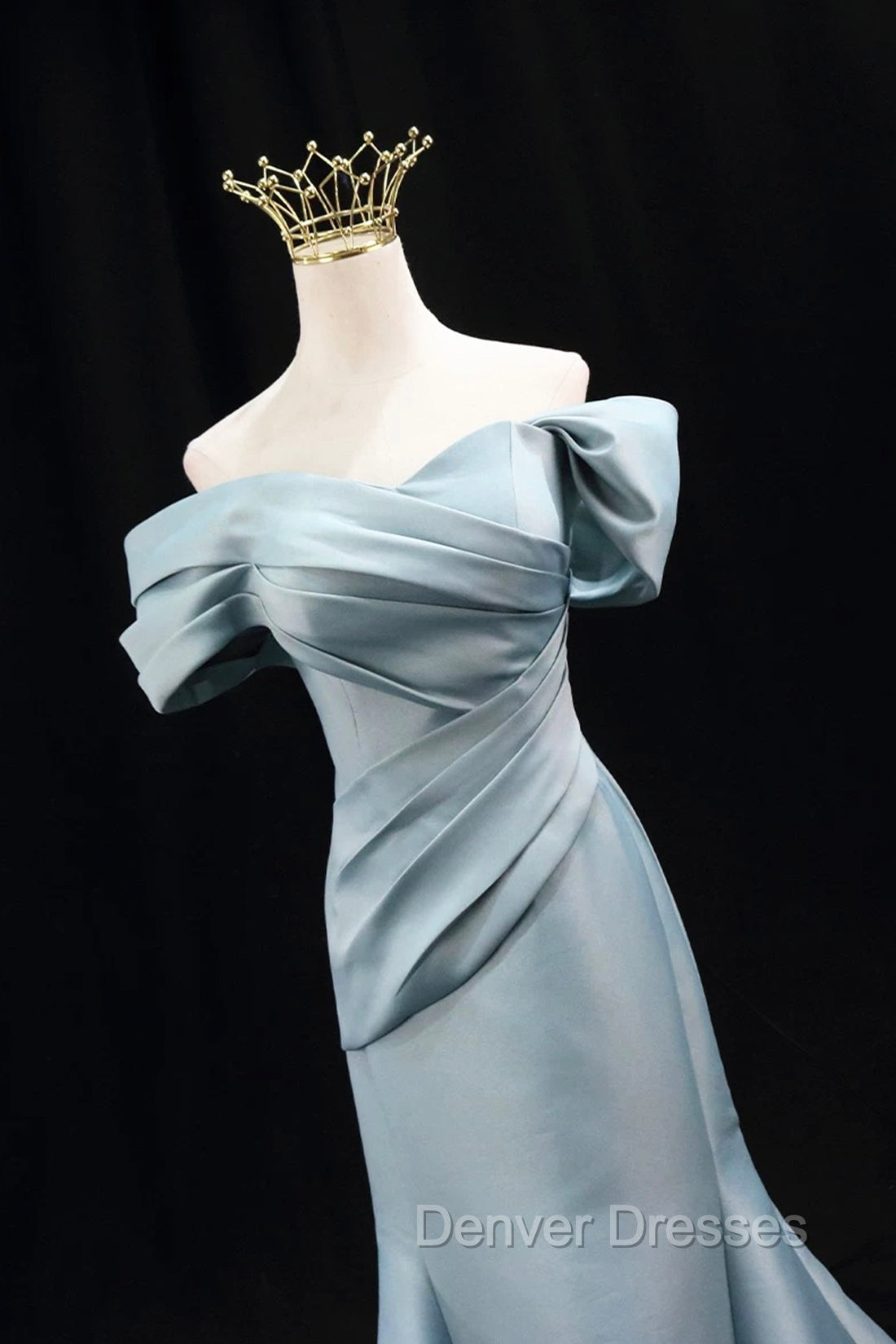 Mermaid Satin Floor Length Prom Dress, Blue Off The Shoulder Evening Party Dress