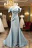 Mermaid Satin Floor Length Prom Dress, Blue Off The Shoulder Evening Party Dress