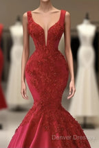 Mermaid Satin Spaghetti Straps Dress With 3D Flowers