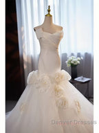 Mermaid Satin & Tulle Flowers Pleats Wedding Dress
