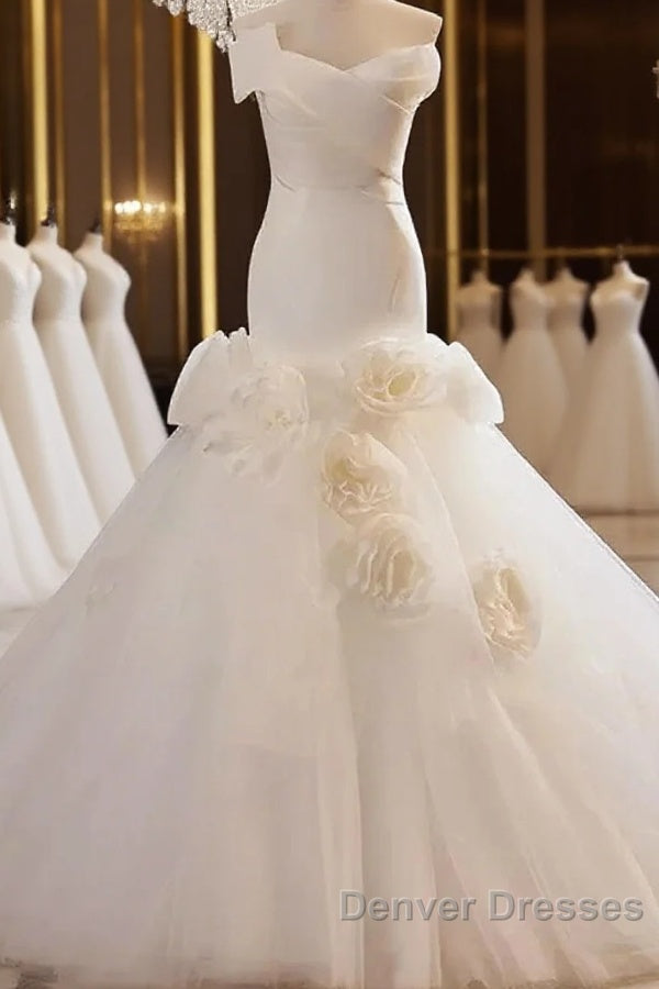 Mermaid Satin & Tulle Flowers Pleats Wedding Dress Main image