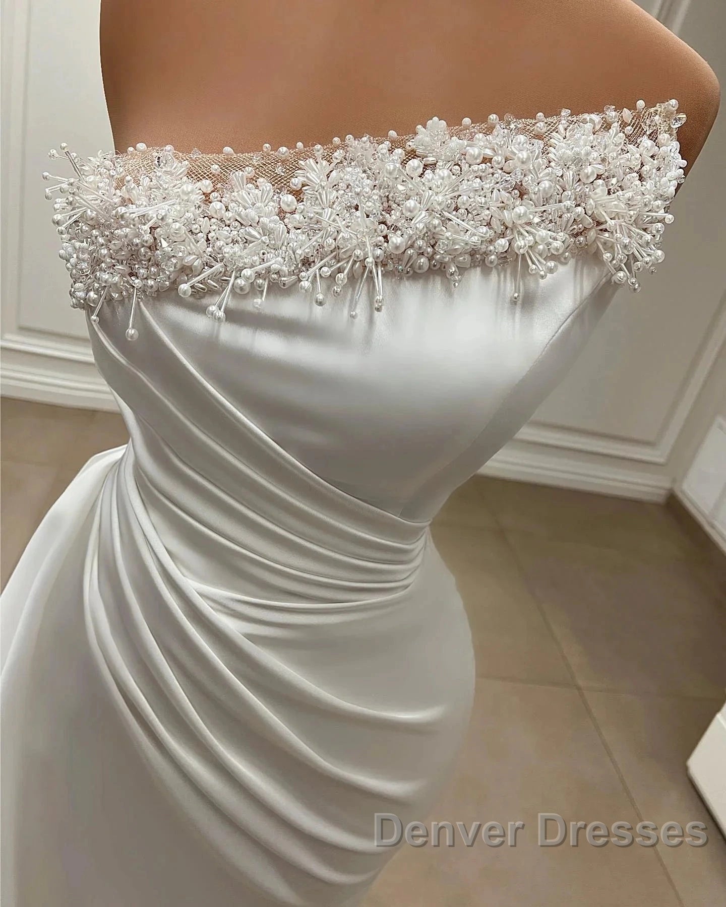Mermaid Satin Wedding Dress Long Strapless Dress With Pearls Secondary image