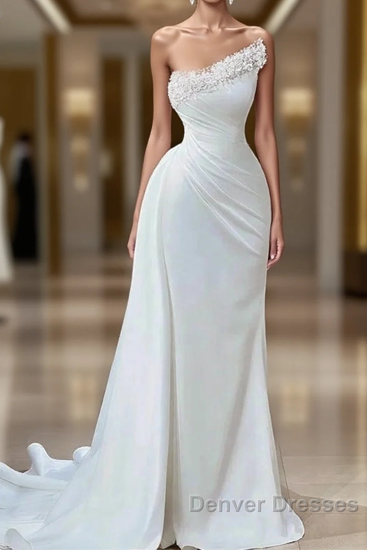 Mermaid Satin Wedding Dress Long Strapless Dress With Pearls Main image