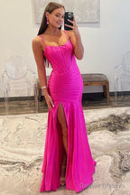 Mermaid Scoop Neck Satin Prom Dress with Slit