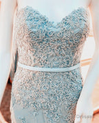 Mermaid Seafoam Blue Lace Prom Dress