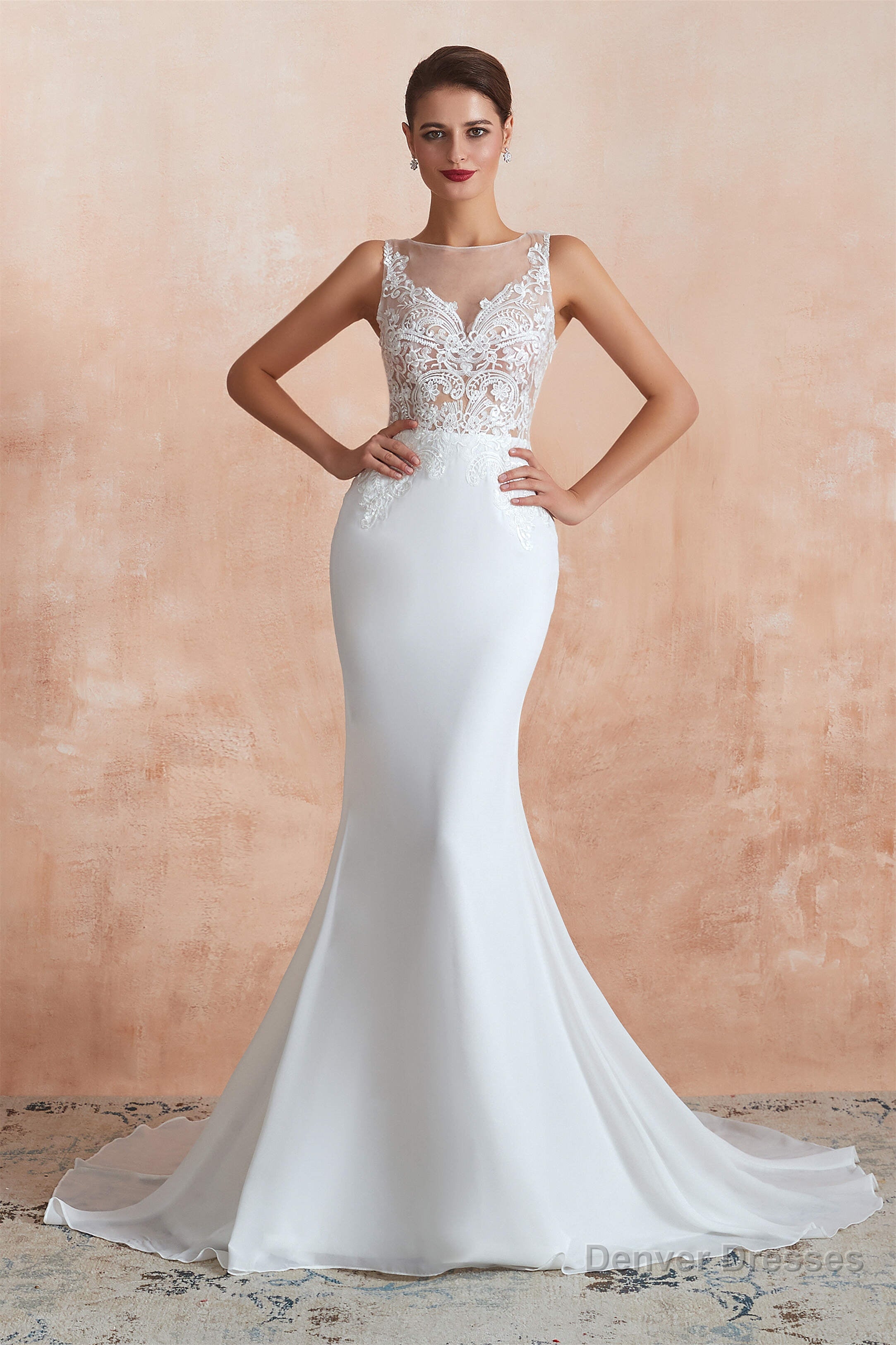 Mermaid See-Through Chiffon Wedding Dresses with Appliques Main image
