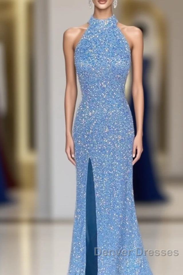 Mermaid Sequin Halter Slit Dress Main image