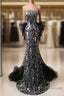 Mermaid Sequin Tulle Black Long Prom Dress, Black Long Formal Dress