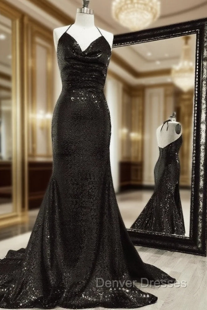 Mermaid Sequins Bridesmaid Dress Cowl Neck Main image