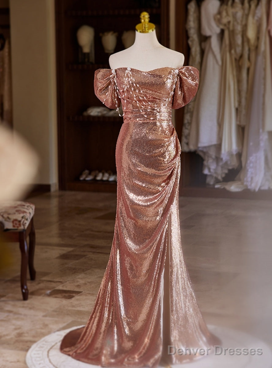 Mermaid Sequins Pleats Off the Shoulder Prom Dress Main image