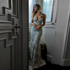 Sexy Mermaid Gold Sequin Tulle Long Backless Prom Dress Evening Dress