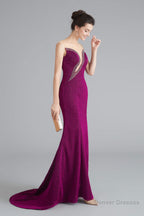 Mermaid Sheer Neck Beaded Sequins Satin Prom Dresses