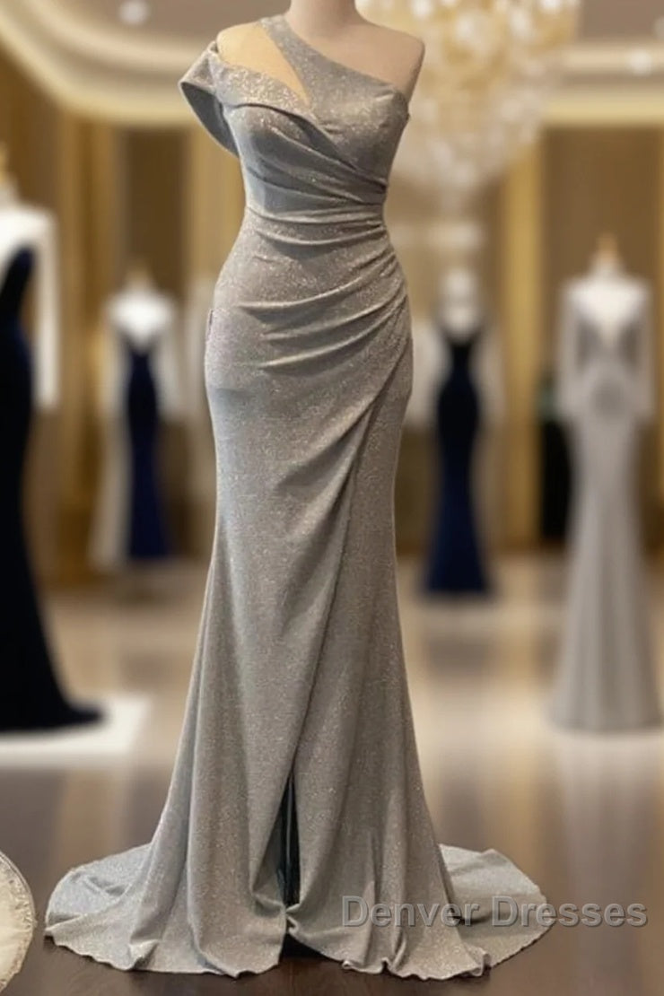 Mermaid Silver Glitter Dress One Shoulder Split Main image