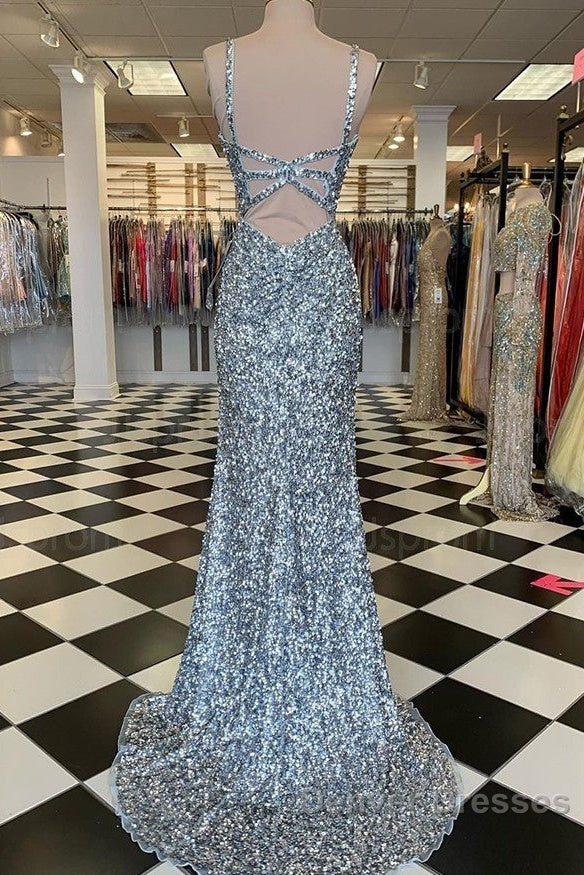 Mermaid Silver Sequin Prom Dress V-Neck Long Formal Gown Slit Secondary image