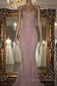 Mermaid Sleeveless Long Rose Pink Sequin Prom Dress