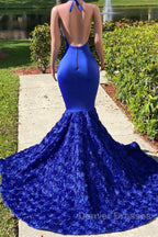 Mermaid Spaghetti strap Appliques Lace Sequined Open Back Floor-length Sleeveless Prom Dress