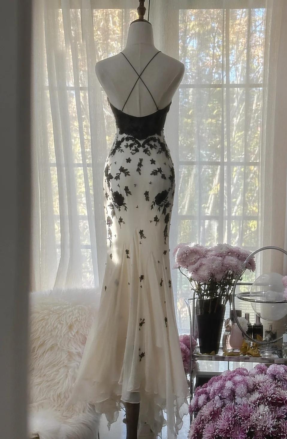 Mermaid Spaghetti Strap Chiffon Applique Long Prom Dress Temperament Party Dress Secondary image