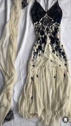 Mermaid Spaghetti Strap Chiffon Applique Long Prom Dress Temperament Party Dress