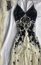 Mermaid Spaghetti Strap Chiffon Applique Long Prom Dress Temperament Party Dress