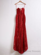 Mermaid Spaghetti Straps Appliques Prom Dress with Slit