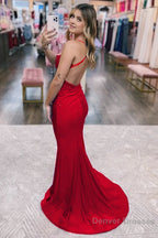 Mermaid Spaghetti Straps Dark Green Long Prom Dress with Appliques