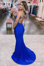 Mermaid Spaghetti Straps Dark Green Long Prom Dress with Appliques