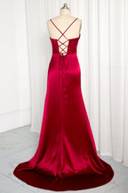 Mermaid Spaghetti Straps Floor Length Prom Dress With Slit 21St Birthday Outfit