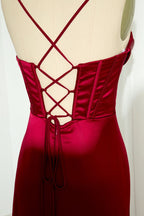 Mermaid Spaghetti Straps Floor Length Prom Dress With Slit 21St Birthday Outfit