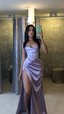 Mermaid Spaghetti Straps Floor Length Prom Dress With Slit 21St Birthday Outfit