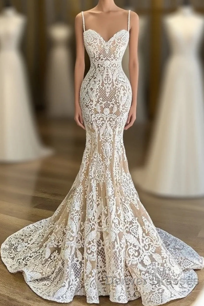 Mermaid Spaghetti-Straps Lace Sleeveless Wedding Dress Main image